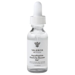 AquaPeptide Elasticity Booster Gel by Valeriya MD Skincare in a sleek, translucent pump bottle with minimalist white and blue labeling, displayed against a soft, clean background that highlights its modern, clinical-grade design.