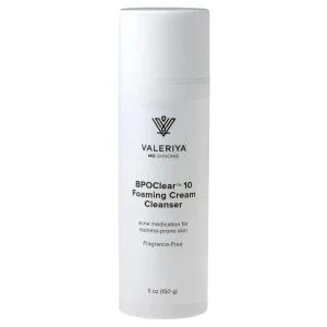 BPOClear™ 10 Foaming Cleanser by Valeriya MD Skincare in a white foaming pump bottle with 10% benzoyl peroxide, 5 fl oz (150 mL)